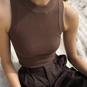 DISSH JOSIE RIBBED TOP IN CHOCOLATE BROWN